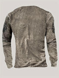 kkboxly  Retro Eagle Pattern Men's Stylish Long Sleeve Henley Tee For Spring Fall, Gift For Men