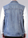 kkboxly Men's Casual Chest Pocket Distressed Button Up Denim Vest