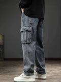 Men's Casual Flap Pocket Jeans, Chic Street Style Cargo Jeans