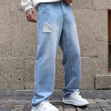 Men's Street Style Loose Wide Leg Denim Jeans, Fashion Trend, Y2K Style, Can Be Paired With Chain Jewelry