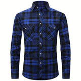 kkboxly Men's Formal Classic Design Plaid Print Button Up Long Sleeve Shirt With Chest Pocket, Male Clothes For Spring And Fall Business Occasion