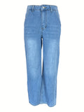 Solid Loose Fit Straight Jeans, Non-Stretch Slash Pockets Baggy Denim Pants, Women's Denim Jeans & Clothing