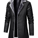 kkboxly  Men's Casual Faux Pu Leather Long Sleeves Button Trench Coats