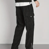 kkboxly  Zipper Design, Men's Corduroy Cargo Pants With Flap Pockets, Comfy Trendy Trousers