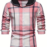 kkboxly  2023 Spring And Autumn New Men's Loose Hooded Plaid Shirt