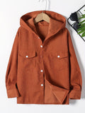 Kids Boys Solid Corduroy Hooded Shirts Long Sleeve Button Down Tops Spring Fall Outwear Shirts Jacket Clothes