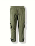 kkboxly  Solid Casual Corduroy Men's Multi-pocket Drawstring Loose Long Pants, All Seasons Outdoor, Street And Leisure