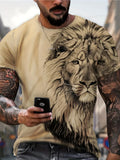 kkboxly  Plus Size Men's Lion Graphic Tees, Comfy Stretch Summer T-shirts