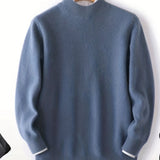 kkboxly Business Warm Wool Long Sleeves Pullover Sweaters, Men's Slim Casual High Neck Knitted Sweaters