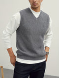 kkboxly Men's V Neck Sweater Vest, Pullover Solid Color Sleeveless Sweaters Vest, Preppy Style