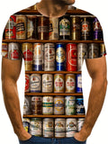 kkboxly Creative Beer Pattern T-shirt, Men's Casual Street Style Stretch Round Neck Tee Shirt For Summer