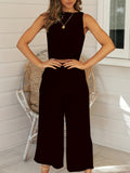 kkboxly  Casual Lounge Vest & Pants Two-piece Set, Button Back Sleeveless Vest & Wide Leg Loose Pants Set, Women's Clothing