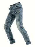 kkboxly  Multi Pocket  Cotton Blend Jeans, Men's Casual Street Style Loose Fit Denim Pants For Spring Summer