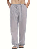 kkboxly  Men's Cotton & Linen Blend Long Pants, Loose Elastic Waist Large Pocket Trousers