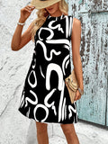 kkboxly  Brush Print Mock Neck Dress, Sleeveless Dress For Spring & Summer, Women's Clothing