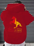 kkboxly  Horse Pattern Zip Up Hoodie, Men's Casual Stretch Hooded Sweatshirt Sportswear