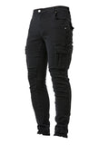 kkboxly Slim Fit Multi Pocket Jeans, Men's Casual Street Style High Stretch Denim Pants For All Seasons Outdoor