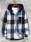kkboxly  Men's Color Block Checkered Hooded Sweatshirt Casual Long Sleeve Hoodies With Button Gym Sports Hooded Jacket