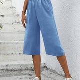 kkboxly  Minimalist Solid Wide Leg Capris, Casual Versatile High Waist Pants For Spring & Summer, Women's Clothing