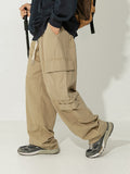 kkboxly  Retro Solid Men's Loose Cotton Comfy Cargo Pants With Drawstring And Multi-pocket Design For All Seasons Outdoor