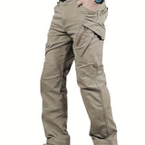 kkboxly  Men's Durable Cargo Pants, Men's Solid Waterproof Tactical Pants With Multi Pockets For Outdoor Hiking