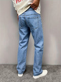 kkboxly  Letter Print Baggy Jeans, Men's Casual Loose Fit Street Style Distressed Wide Leg Jeans