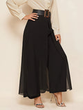 kkboxly  Solid Color Wide Leg Pants, Elegant Belt Loose Pants For Spring & Fall, Women's Clothing