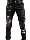 kkboxly  Slim Fit Ripped Biker Jeans, Men's Casual Street Style Medium Stretch Denim Pants