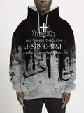 JESUS CHRIST Print Hoodie, Cool Hoodies For Men, Men's Casual Graphic Design Pullover Hooded Sweatshirt With Kangaroo Pocket Streetwear For Winter Fall, As Gifts