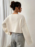 kkboxly  Solid V Neck Knit Sweater, Casual Long Sleeve Pullover Sweater, Women's Clothing