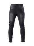 kkboxly Men's Chic Skinny Biker Jeans, Casual Street Style Medium Stretch Denim Pants