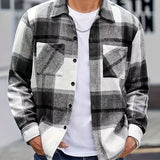 kkboxly  Big Plaid Pattern Men's Fashion Long Sleeve Button-down Shirt With Pocket Design, Men's Spring Fall Outdoor Streetwear