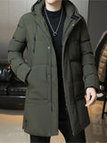 kkboxly  Men's Casual Hooded Long Winter Coat, Warm Thick Padded Coat For Fall Winter