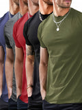 kkboxly 5pcs Men's Fashion Sports T-shirt, Casual Stretch Round Neck Tee Shirt For Summer