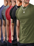 kkboxly  5pcs Men's Fashion Sports T-shirt, Casual Stretch Round Neck Tee Shirt For Summer