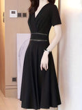 kkboxly  Elegant V Neck Dress, Short Sleeve Dress For Spring & Summer, Women's Clothing