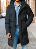 kkboxly  Men's Casual Long Padded Coat For Fall Winter, Hooded Cort For Fall Winter