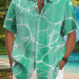 2025 kkboxly  Men's Plus Size Hawaiian Shirt with Water Ripple Pattern - Button Down Short Sleeve Dress Shirt