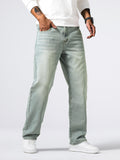 kkboxly  Loose Fit Straight Leg Jeans, Men's Casual Street Style Distressed Denim Pants For All Seasons