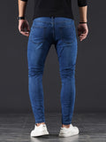 kkboxly  Chic Skinny Medium Stretch Jeans, Men's Casual Street Style Distressed Denim Pants