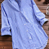 kkboxly  Plus Size Casual Blouse, Women's Plus Gingham Print Turn Down Collar Long Sleeve Shirt