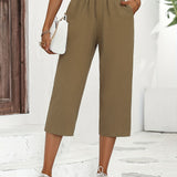 2025 kkboxly  Minimalist Buttoned Wide Leg Elastic Waist Pants, Casual Versatile Solid Buttons Pants, Women's Clothing