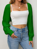 Solid Loose Crop Cardigan, Casual Long Sleeve Cardigan For Spring & Fall, Women's Clothing