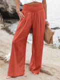 kkboxly  Shirred Waist Wide Leg Pants, Casual Solid Slant Pockets Pants For Summer & Spring, Women's Clothing