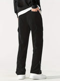 kkboxly  Zipper Design, Men's Corduroy Cargo Pants With Flap Pockets, Comfy Trendy Trousers