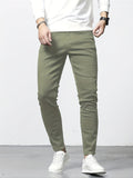 kkboxly  Contrast Stitching Slim Fit Jeans, Men's Casual Street Style Mid Stretch Denim Pants For Spring Summer