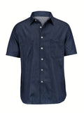 kkboxly  Men's Denim Dress Cotton Shirt Button Up Short Sleeve Shirt