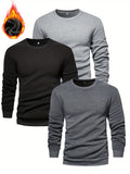 kkboxly  3pcs Men's Autumn And Winter Thickened Warm Skin-friendly Soft Sweater, Skinny Long Sleeve Crew Neck Warm Undershirts Tops