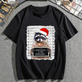 kkboxly kkboxly Mens Casual Raccoon With Christmas Hat Mid Stretch Crew Neck Short Sleeve Graphic Tee, Male Clothes For Christmas