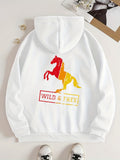 kkboxly  Horse Pattern Zip Up Hoodie, Men's Casual Stretch Hooded Sweatshirt Sportswear